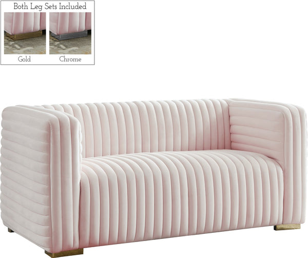 Ravish Velvet / Engineered Wood / Metal / Foam Contemporary Pink Velvet Loveseat - 65" W x 35" D x 31.5" H