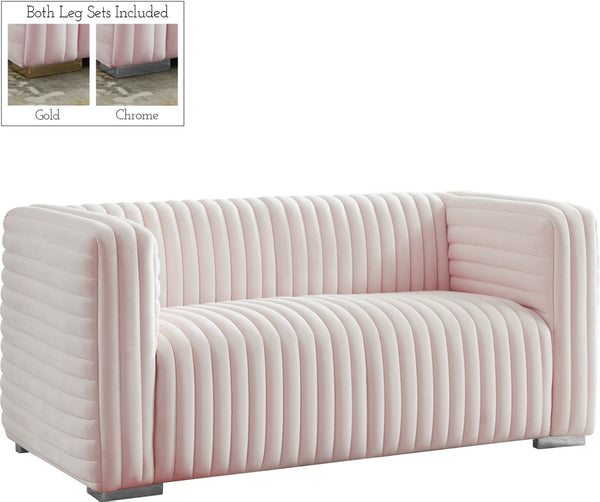 Ravish Velvet / Engineered Wood / Metal / Foam Contemporary Pink Velvet Loveseat - 65" W x 35" D x 31.5" H