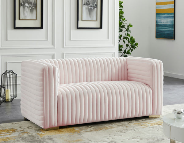 Ravish Velvet / Engineered Wood / Metal / Foam Contemporary Pink Velvet Loveseat - 65" W x 35" D x 31.5" H