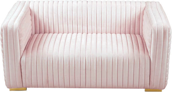 Ravish Velvet / Engineered Wood / Metal / Foam Contemporary Pink Velvet Loveseat - 65" W x 35" D x 31.5" H