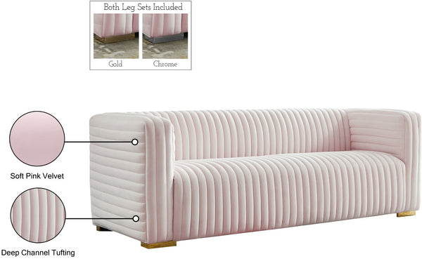 Ravish Velvet / Engineered Wood / Metal / Foam Contemporary Pink Velvet Sofa - 88" W x 35" D x 31.5" H
