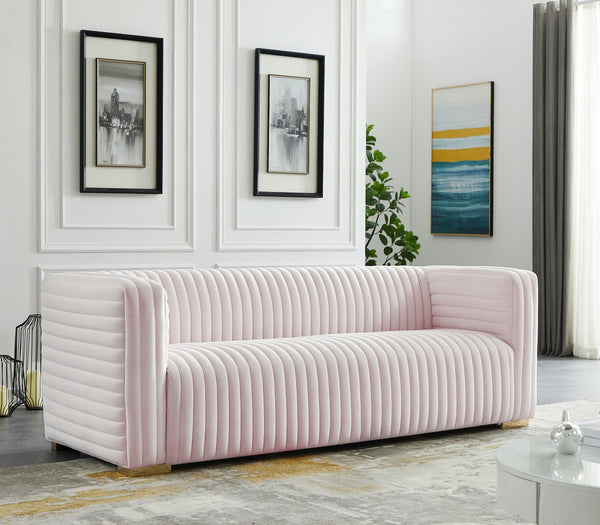 Ravish Velvet / Engineered Wood / Metal / Foam Contemporary Pink Velvet Sofa - 88" W x 35" D x 31.5" H