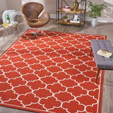 Noble House Makena Indoor Geometric 8 x 11 Area Rug, Red and Ivory