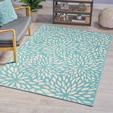 Claus Indoor Floral 5 x 8 Area Rug, Blue and Ivory Noble House