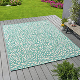 Noble House Simone Indoor/ Outdoor Floral 8 x 11 Area Rug, Blue and Ivory