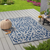Noble House Belmont Indoor/ Outdoor Geometric 5 x 8 Area Rug, Navy and Ivory