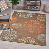 Ramonna Indoor Floral 5 x 8 Area Rug, Brown and Blue Noble House