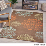 Ramonna Indoor Floral 5 x 8 Area Rug, Brown and Blue Noble House