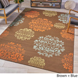 Ramonna Indoor Floral 8 x 11 Area Rug, Brown and Blue Noble House