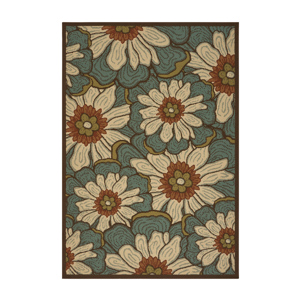 Brynn Indoor Floral 5 x 8 Area Rug, Blue and Brown Noble House