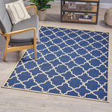 Serafin Indoor Geometric 5 x 8 Area Rug, Navy and Ivory Noble House