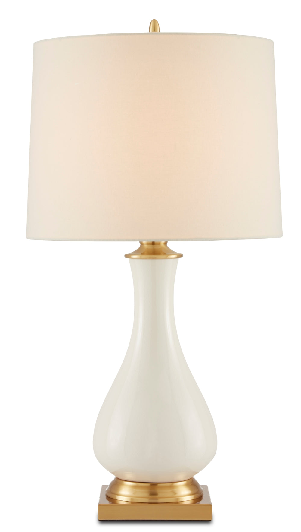 Lynton Cream Table Lamp - Elegant Ceramic Design with Brass Accents & Off-White Linen Shade, 31” Tall