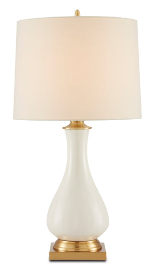 Lynton Cream Table Lamp - Elegant Ceramic Design with Brass Accents & Off-White Linen Shade, 31” Tall