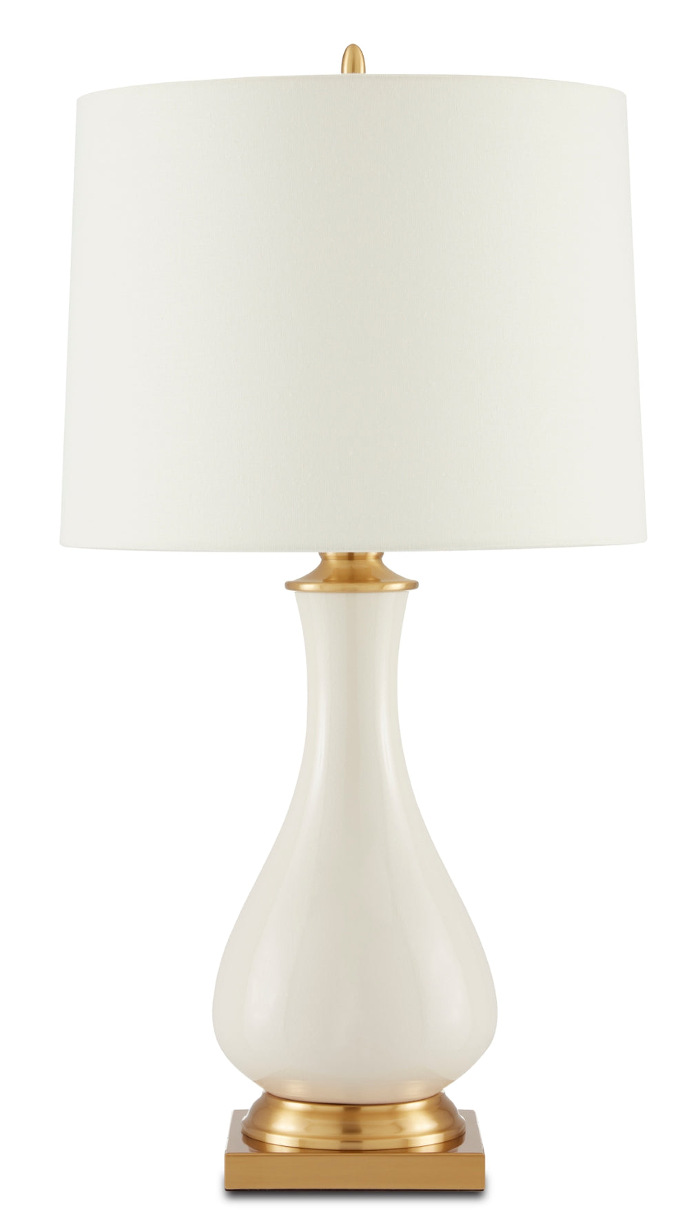 Lynton Cream Table Lamp - Elegant Ceramic Design with Brass Accents & Off-White Linen Shade, 31” Tall