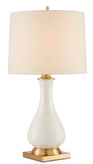 Lynton Cream Table Lamp - Elegant Ceramic Design with Brass Accents & Off-White Linen Shade, 31” Tall