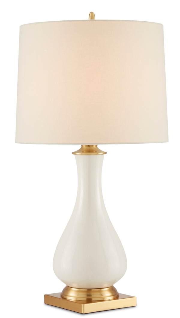 Lynton Cream Table Lamp - Elegant Ceramic Design with Brass Accents & Off-White Linen Shade, 31” Tall