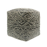 Zivon Handcrafted Boho Cube Pouf, Gray and Blue
