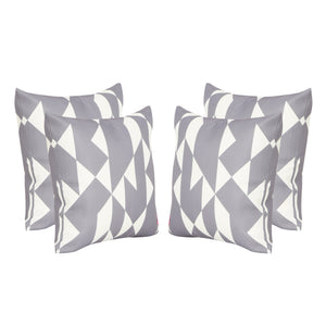 Loulu Outdoor Cushions, 17.75" Square, Abstract Geometric Pattern, White, Gray Noble House
