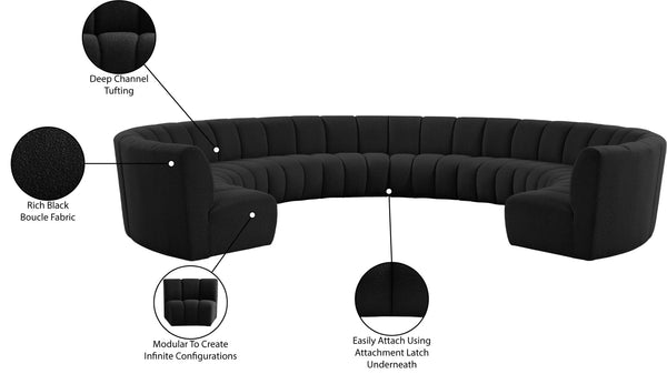 Infinity Boucle Fabric / Engineered Wood / Foam Contemporary Black Boucle Fabric 10pc. Modular Sectional - 183" W x 157" D x 33" H