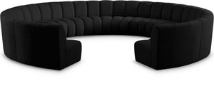 Infinity Boucle Fabric / Engineered Wood / Foam Contemporary Black Boucle Fabric 11pc. Modular Sectional - 183" W x 171" D x 33" H