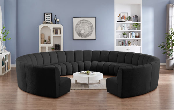 Infinity Boucle Fabric / Engineered Wood / Foam Contemporary Black Boucle Fabric 11pc. Modular Sectional - 183" W x 171" D x 33" H