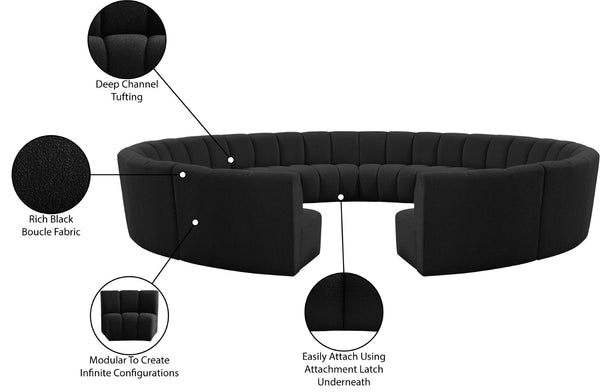 Infinity Boucle Fabric / Engineered Wood / Foam Contemporary Black Boucle Fabric 12pc. Modular Sectional - 183" W x 181" D x 33" H