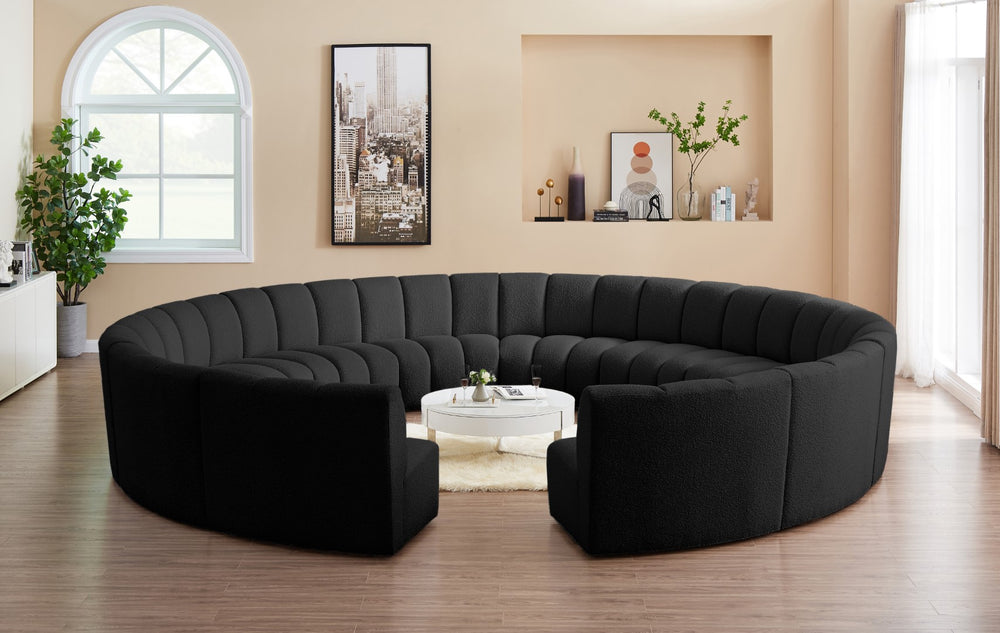Infinity Boucle Fabric / Engineered Wood / Foam Contemporary Black Boucle Fabric 12pc. Modular Sectional - 183" W x 181" D x 33" H