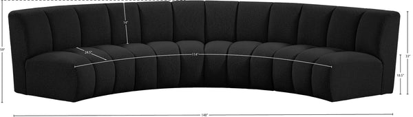 Infinity Boucle Fabric / Engineered Wood / Foam Contemporary Black Boucle Fabric 4pc. Modular Sectional - 148" W x 59" D x 33" H