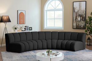 Infinity Boucle Fabric / Engineered Wood / Foam Contemporary Black Boucle Fabric 4pc. Modular Sectional - 148" W x 59" D x 33" H
