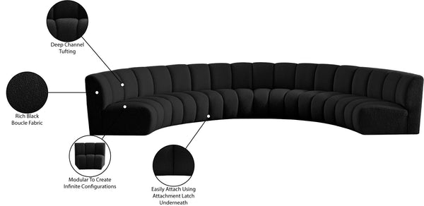 Infinity Boucle Fabric / Engineered Wood / Foam Contemporary Black Boucle Fabric 6pc. Modular Sectional - 174" W x 85" D x 33" H