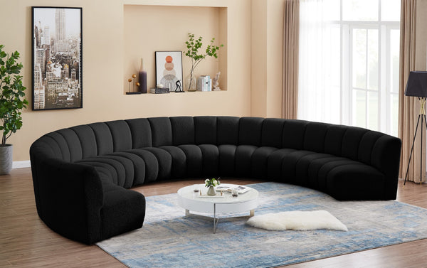 Infinity Boucle Fabric / Engineered Wood / Foam Contemporary Black Boucle Fabric 8pc. Modular Sectional - 183" W x 124" D x 33" H