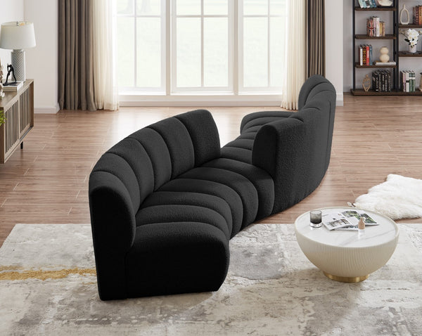 Infinity Boucle Fabric / Engineered Wood / Foam Contemporary Black Boucle Fabric 4pc. Modular Sectional - 154" W x 57" D x 33" H