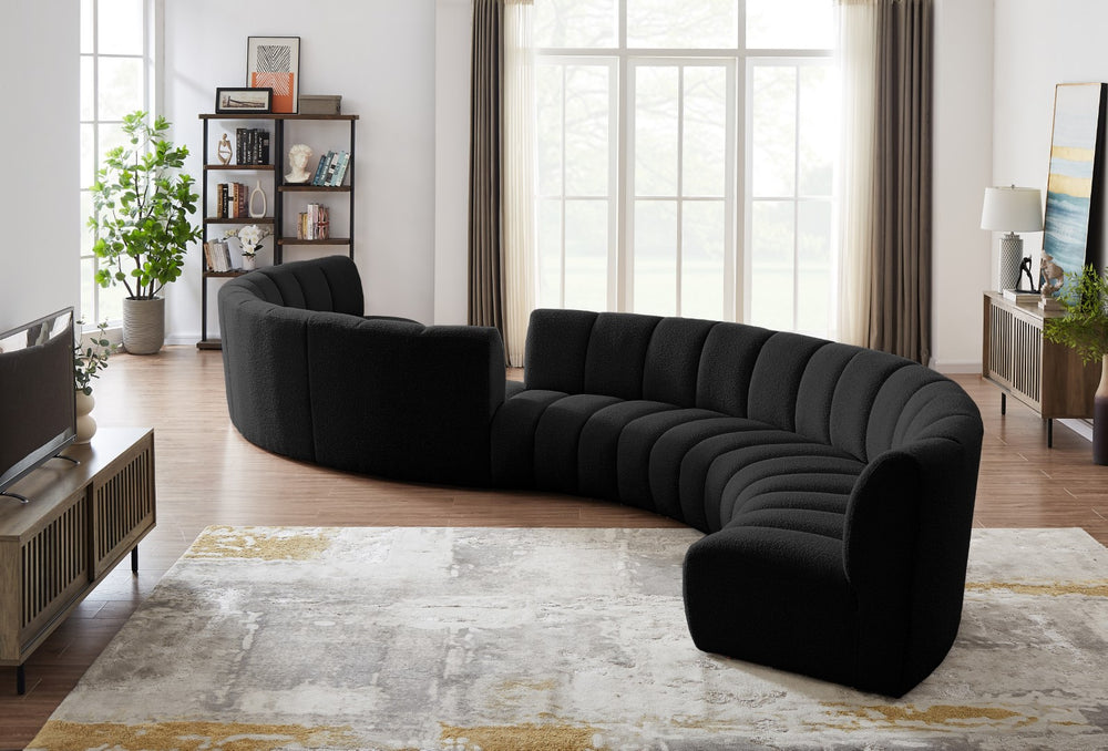 Infinity Boucle Fabric / Engineered Wood / Foam Contemporary Black Boucle Fabric 8pc. Modular Sectional - 268" W x 75" D x 33" H