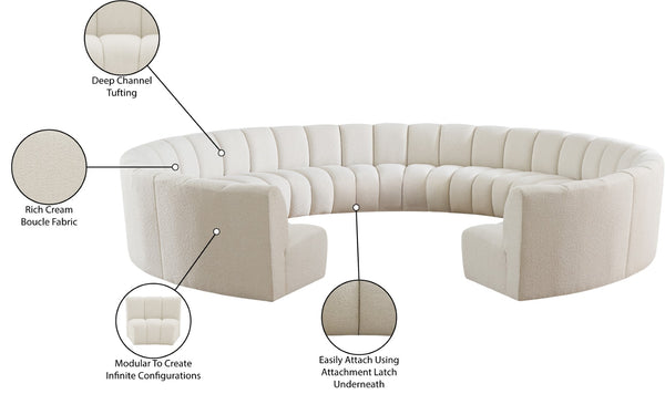 Infinity Boucle Fabric / Engineered Wood / Foam Contemporary Cream Boucle Fabric 11pc. Modular Sectional - 183" W x 171" D x 33" H