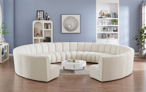 Infinity Boucle Fabric / Engineered Wood / Foam Contemporary Cream Boucle Fabric 11pc. Modular Sectional - 183" W x 171" D x 33" H