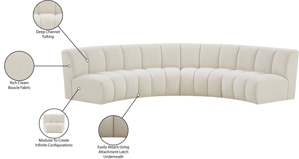 Infinity Boucle Fabric / Engineered Wood / Foam Contemporary Cream Boucle Fabric 4pc. Modular Sectional - 148" W x 59" D x 33" H
