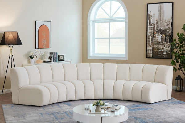 Infinity Boucle Fabric / Engineered Wood / Foam Contemporary Cream Boucle Fabric 4pc. Modular Sectional - 148" W x 59" D x 33" H