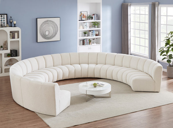 Infinity Boucle Fabric / Engineered Wood / Foam Contemporary Cream Boucle Fabric 9pc. Modular Sectional - 183" W x 142" D x 33" H