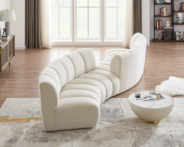 Infinity Boucle Fabric / Engineered Wood / Foam Contemporary Cream Boucle Fabric 4pc. Modular Sectional - 154" W x 57" D x 33" H