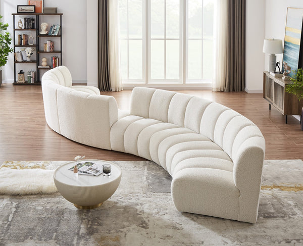 Infinity Boucle Fabric / Engineered Wood / Foam Contemporary Cream Boucle Fabric 6pc. Modular Sectional - 217" W x 56" D x 33" H
