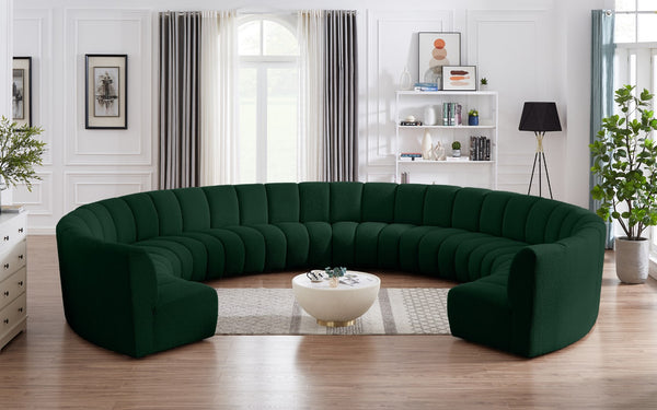 Infinity Boucle Fabric / Engineered Wood / Foam Contemporary Green Boucle Fabric 10pc. Modular Sectional - 183" W x 157" D x 33" H