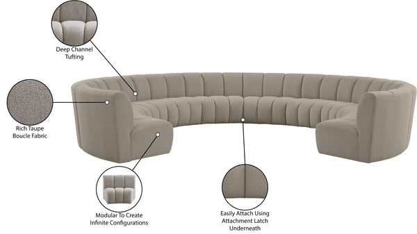 Infinity Boucle Fabric / Engineered Wood / Foam Contemporary Brown Boucle Fabric 10pc. Modular Sectional - 183" W x 157" D x 33" H