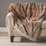 Lanford Faux Fur Throw Blanket, Light Brown Noble House