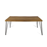 Zion Indoor Dining Table, Rectangular, 72", Acacia Wood Table Top, Rustic Iron Hairpin Legs, Teak Finish Noble House
