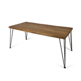 Zion Indoor Dining Table, Rectangular, 72", Acacia Wood Table Top, Rustic Iron Hairpin Legs, Teak Finish Noble House