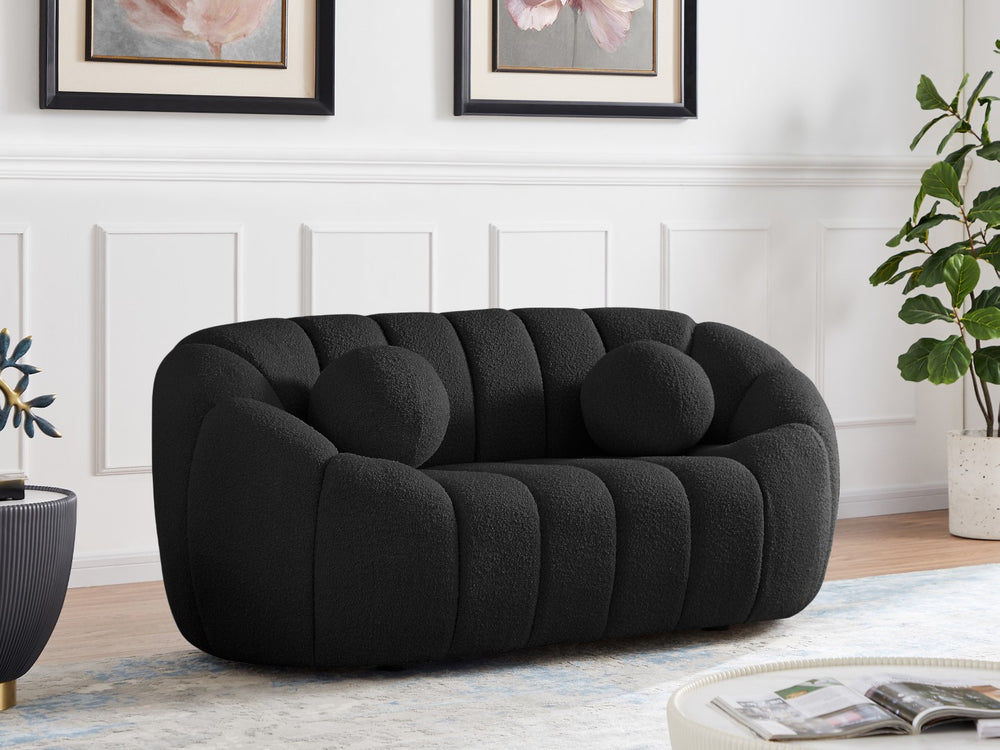 Elijah Boucle Fabric / Engineered Wood / Foam Contemporary Black Boucle Fabric Loveseat - 71" W x 34" D x 31" H