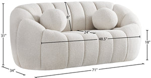 Elijah Boucle Fabric / Engineered Wood / Foam Contemporary Cream Boucle Fabric Loveseat - 71" W x 34" D x 31" H