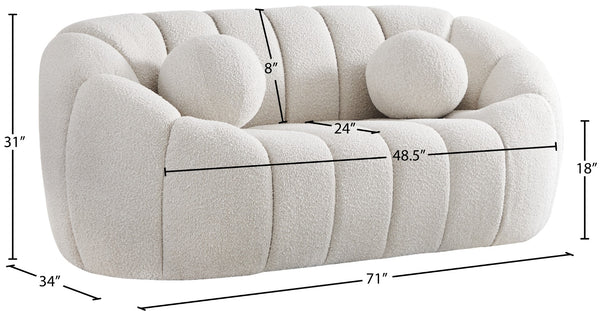 Elijah Boucle Fabric / Engineered Wood / Foam Contemporary Cream Boucle Fabric Loveseat - 71" W x 34" D x 31" H