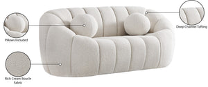 Elijah Boucle Fabric / Engineered Wood / Foam Contemporary Cream Boucle Fabric Loveseat - 71" W x 34" D x 31" H