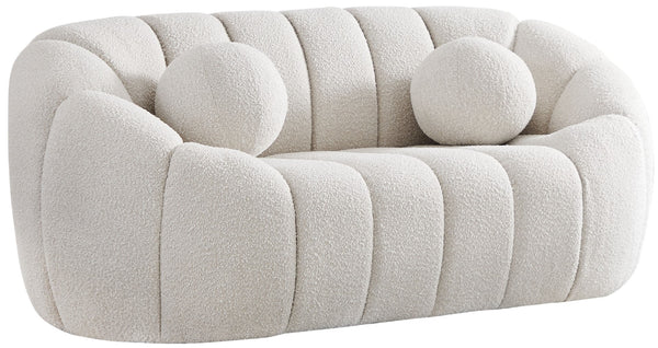 Elijah Boucle Fabric / Engineered Wood / Foam Contemporary Cream Boucle Fabric Loveseat - 71" W x 34" D x 31" H